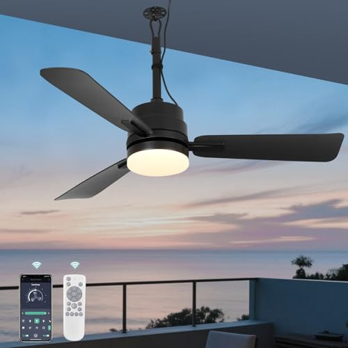 AHAWILL 42 Outdoor Ceiling Fans with Lights and Remote,Hanging Gazebo Fan,Plug in Ceiling Fan for Patios,3 CCT Dimmable,Portable Fan with Hook for Porch,Pergola,Black