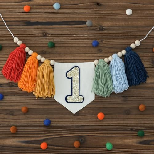 Birthday Boy Half Birthday Decorations High Chair Banner, 6 Month Tassel Wood Bead Highchair Garland Blue (Colorful)