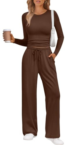 LILLUSORY Lounge Sets for Women Two 2 Piece matching Loungewear Sets Women Winter Clothing 2026 Fall Fashion Travel Airport Outfits Sweatsuits Casual Cute Clothes Cocoa XS