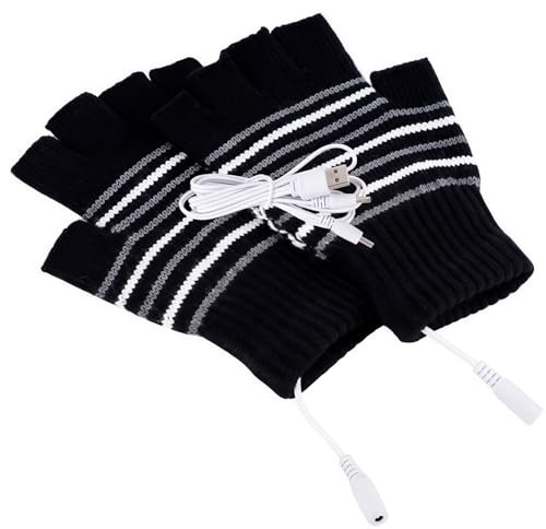 USB-uppvärmda handskar, stickade handskar, uppvärmda handskar, fingerlösa handskar för kvinnor män, halvfinger varma, vinter varma handskar, handvärmare för bärbar dator, gaming, skrivning, kontor