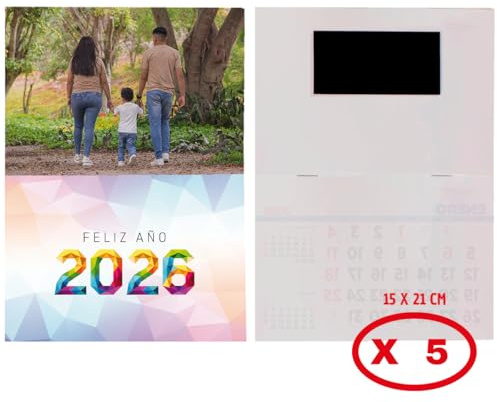 Calendario magnético 2026 personalizado con foto, logo y/o texto · Incluye imán con faldilla · Calendario Horizontal mensual de Enero a diciembre · Tamaño 15x10cm · Incluye festivos y santoral (5)
