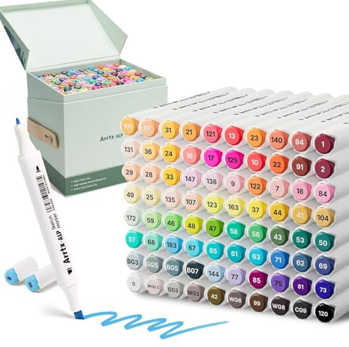 Arrtx ALP - 80 marcadores de alcohol de colores, punta fina y cincel, adecuados para pintar, colorear dibujar, bocetos, ilustraciones, marcadores a base de alcohol, bolígrafos de artista y regalos