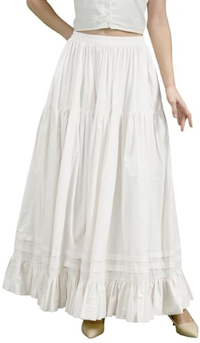 BEAUTELICATE Femme Jupon Long Pur Coton sans Cerceau sous-Jupe sous-Robe À Volants Swing Maxi Jupe Évasée Cottagecore Années 50 Déguisement De Carnaval Blanc cassé Crème