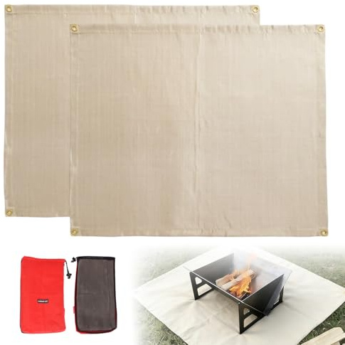 Lot de 2 Couvertures Anti-Feu, Tapis Anti Feu, Tapis Résistants à la Chaleur 100×80 cm en Fibre de Verre, Jusqu’à 550°C, avec Sac de Rangement pour BBQ, Camping, Grillades