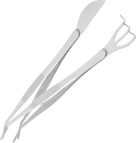 UKCOCO Pinzas para Bonsái de Acero Inoxidable 2 Piezas Espátula y Rastrillo, Herramienta Multifuncional Portátil para Plantar, Aflojar Tierra y Moldear Bonsáis en Jardinería