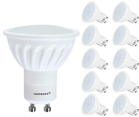 Lampaous 10er Pack Led GU10 5 Watt Dimmbar Led Leuchtmittel Reflektorlampe gu10 450lm superhell Ersatz für 35 bis 40 Watt Halogen Lampe warmweiss mit Milchglas Abedeckung