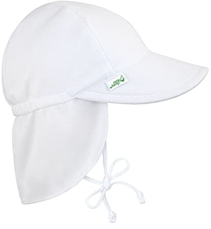 i play. by Green Sprouts Baby & Toddler Flap Sun Protection Hat, All-Day UPF 50+ Sun Protection for Head, Neck & Eyes, White, 9-18 Months