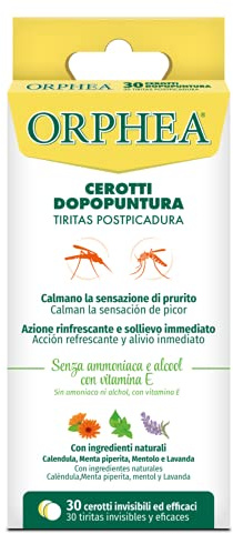 Orphea, 30 Cerotti Dopopuntura di Zanzare e Altri Insetti, Alleviano La Sensazione Di Prurito, Con Estratti Naturali, Efficacia Fino a 8 Ore