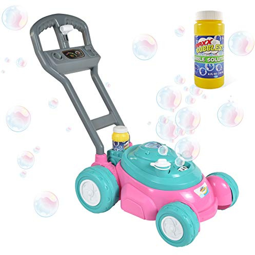 Sunny Days Entertainment Maxx Bubbles Deluxe Bubble Lawn Mower Toy – Includes 4oz Bubble Solution | Outdoor Bubble Machine for Kids | Easy to Use, No Batteries Required | Amazon Exclusive, Pink