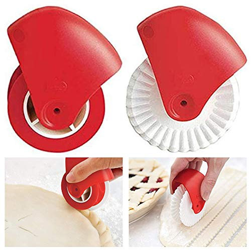 THETAG Gebäckschneider und Kantendekorateur,Teigschneider Backen Zubehör Pizza Schneider, Pizza Gebäck Gitter Schneider Gebäck Torten Dekorations Schneider Plastikrad Rolle 2 Stück