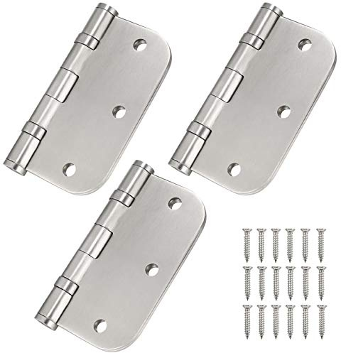 Stainless Steel Door Hinges, 3.5''X 3.5'' Ball Bearing Hinges, Commercial Grade Heavy Duty with 5/8 Inch Radius Corners, 3 Pack (Silver)