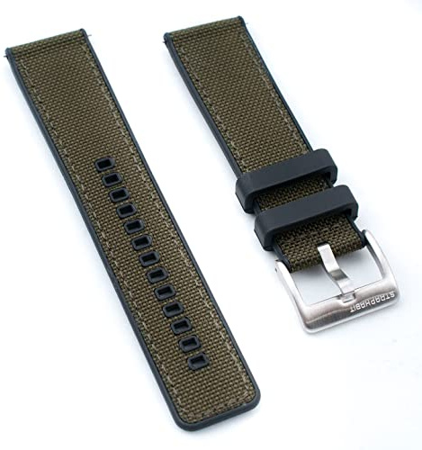 StrapHabit Uhrenarmband aus Segeltuch und FKM-Hybrid-Gummi, 20 mm/22 mm, Nylon (20 mm, grün)