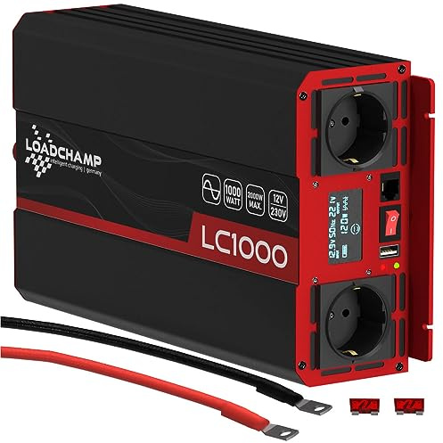 LOADCHAMP Wechselrichter 1000W / 2000W Reiner Sinus Spannungswandler 12v 230v Inverter LCD-Display Stromerzeuger Solar Wohnmobil