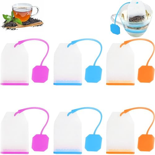 6 stycken tomma tepåsar av silikon, sikt, silikontepåsar för lösa blad, tomma silikontepåsar, tepåsar, teinfuser, silikon tepåse, tefilter tepåse, tesil