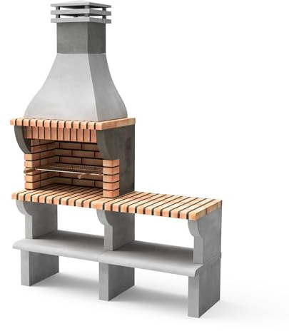 MOVELAR – Barbecue prefabbricato a legna e carbone modello Maipu XL con 1 supporto laterale (grigio, arancione - 165 x 58 x 245 cm) REF: 3535/2 - Cucina da esterno con griglia e griglia metallica