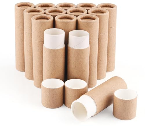 DMuuuDM 15 tubos de bálsamo labial de cartón de 8,5 g, soporte vacío de tubo de papel kraft para pintalabios, contenedor de brillo de labios sólido biodegradable estilo push-up para bálsamo casero,