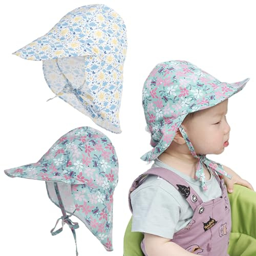 DKDDSSS 2 st barn solhatt, justerbar sommar baby fiskarmössa, solskyddande strandhatt, brett brätte-keps för pojkar flickor, Blå, 3 mesi