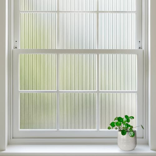 rabbitgoo Reeded Glass Window Film for Glass Windows, Decorative Removable Window Privacy Film, Privacy Sticker Static Cling Anti-UV Sun Blocking Coverings for Home Office Door, 44.5x200 cm