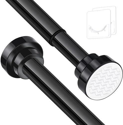 Stainless Steel Extendable Shower Curtain Rod Tension Pole, including 2 Holder,Net Voile Curtains Rail,Adjustable Telescopic Rods Extendable for Kitchen Cupboard Bathroom Window(132cm-195cm) Black