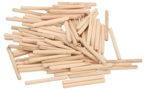 QUARKZMAN 100Pcs 3/16 x 2-3/16 Clavijas De Madera, Varillas De Madera, Clavijas Ranuradas Para Muebles Y Carpintería, Clavijas De Madera Ranuradas Para Manualidades Y Proyectos DIY