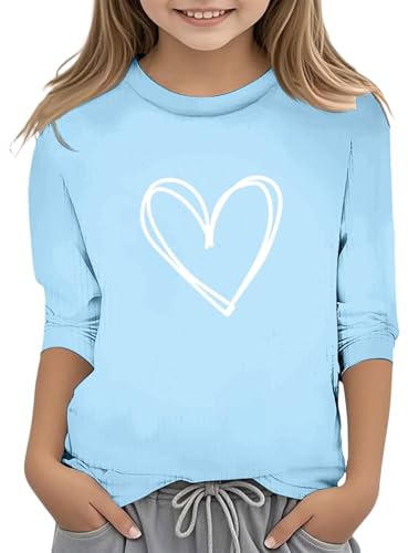 Haut élégant à manches longues pour fille avec imprimé de la Saint-Valentin, tendance, fonctionnel, col rond, manches 3/4, t-shirt décontracté avec paillettes pour fille