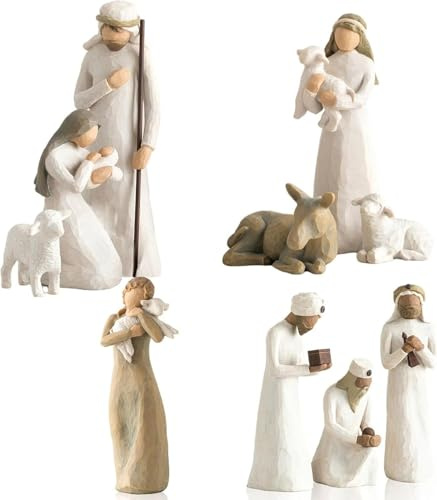 AHXHA Krippenset Born Scene, 10-teiliges Figuren Krippe Harz, Weihnachtskrippe mit Figuren, Geburt Belen Weihnachten, Krippenszene Krippe Harz Heilige Familie, Dekoration (A)