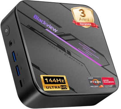 Blackview MP100Pro Mini PC, Win 11 Pro, AMD Ryzen 5 7430U(6C/12T, hasta 4,3 GHz), Mini Ordenadores de sobremesa 16GB RAM 512GB M.2 SSD,Triple 4K a 144 Hz/WiFi 6/BT 5.2/para Oficina, Hogar y Juegos
