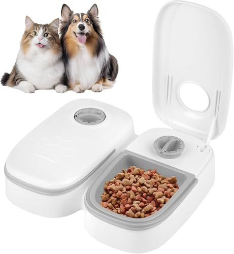 DAJASD Automatic Cat Feeder, 2 Meals 700 ml Dry and Wet Food Dispenser, Automatic Feeder for Dogs and Cats with 48 Hour Timer for Cats and Small Dogs - Grey