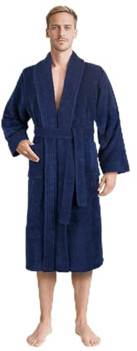American Soft Linen Men’s 100% Cotton Terry Bathrobe – Soft, Absorbent, Quick Dry Turkish Robe for Men, 3X Large - Navy Blue