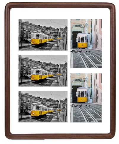 OUBOXDPF 11x14 Collage Picture Frame Walnut Wood, Multiple Five 4x6 Photos or 11x14 without Mat, Rustic Rounded Corner Photo Frame with Tempered Glass Hanging Displaying Horizontally or Vertically