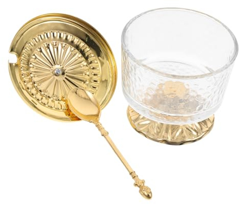 DECOMELODY Tarro de Azúcar de Vidrio Transparente con Tapa y Cuchara Recipiente para Sal y Especias para Cocina y Hogar Frasco Boticario Decorativo Fácil de Limpiar