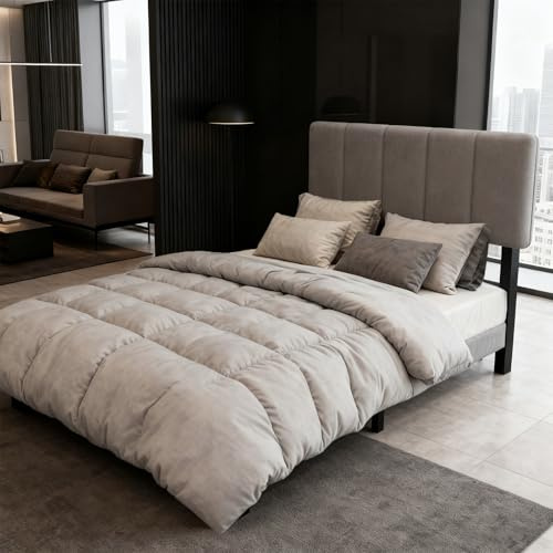 Struttura Letto 90x200 cm, Letto Singolo con Testiera Imbottita Regolabile, Tessuto in Peluche, Rete a Doghe, Telaio In Metallo, Spazio Di Stoccaggio Sotto Il Letto, Design Silenzioso, Senza Materasso