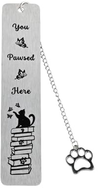 Daleweo Segnalibro Gatto Metallo, Regalo Divertente, You Pawsed Here Segnapagina Acciaio Inox, Accessori Libri Con Ciondolo Zampa, Idee Regali Lettori