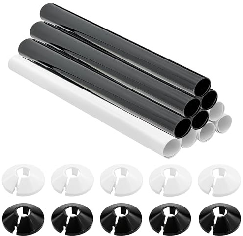 10 PCS Radiator Pipe Covers and Pipe Collars Black and White 200mm x 15mm Pipe Snap On PVC Plastic Radiator Caps 15mm Pipe Covers Thickened Radiator Sleeves