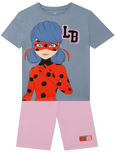 Miraculous T Shirt Bambina e Pantaloncini Ragazza, Completo 2 Pezzi Ladybug con Dettaglio Glitter, Abbigliamento Bambina Estivo 6-7 Anni