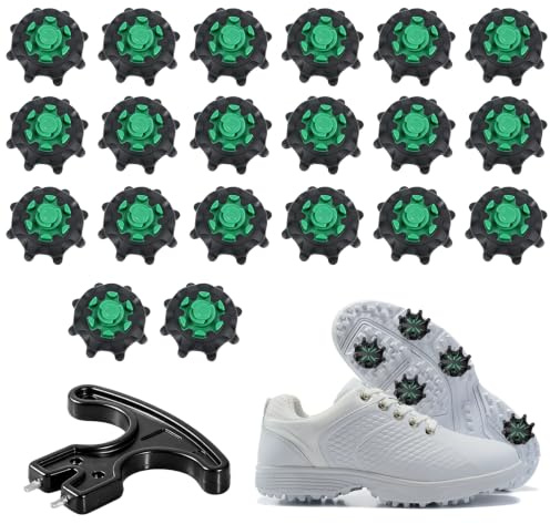 20Pcs Golf Shoe Spikes,Golf Spikes with Wrench (Black Green)