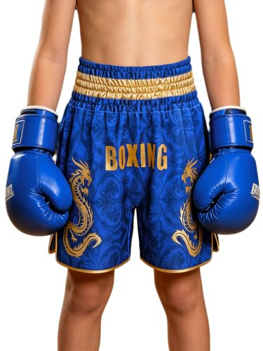 HULIJA Niño Shorts Kickboxing Artes Marciales MMA Parte Inferior Combate Azul 9-10 años