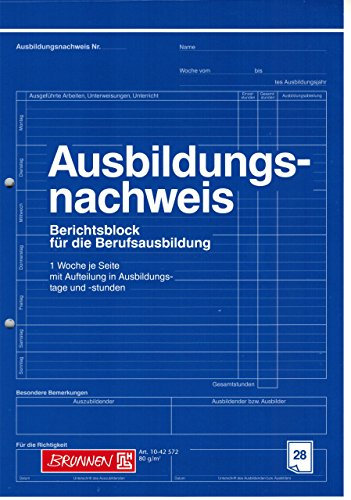 Ausbildungsnachweis/BerichtsblockBRUNNEN 28 Blatt / A4 (Berufsschule) blau