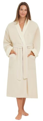Terry Lined Microfiber Hotel Robe - Luxury Spa Bathrobe by Monarch/Cypress, Natural, Large