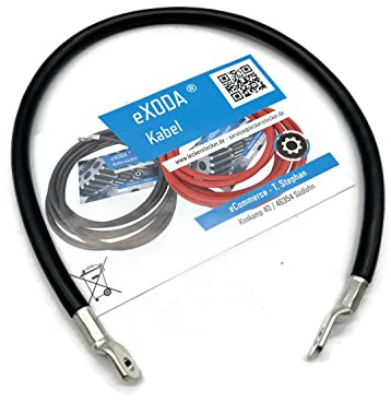 eXODA Batteriekabel 25 mm² 50cm Kabelschuhe M6 und M8 Schwarz - flexibel mit 99,9% Kupferanteil für KFZ Boot Motorrad geeignet Hitzebeständigkeit bis 70° PVC Mantel