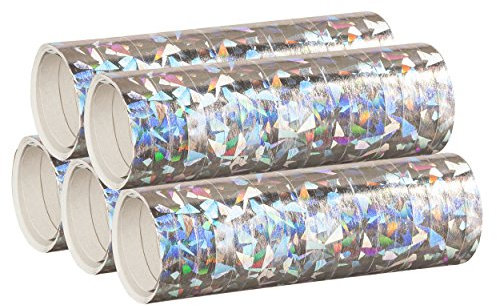 PartyMarty Silber Metallic Luftschlangen im 5er Sparpack - 5 Rollen mit je 18 holografisch-glitzernden Luftschlangen - für Karneval, Fasching, Geburtstag, Silvester, Dekoration GmbH®