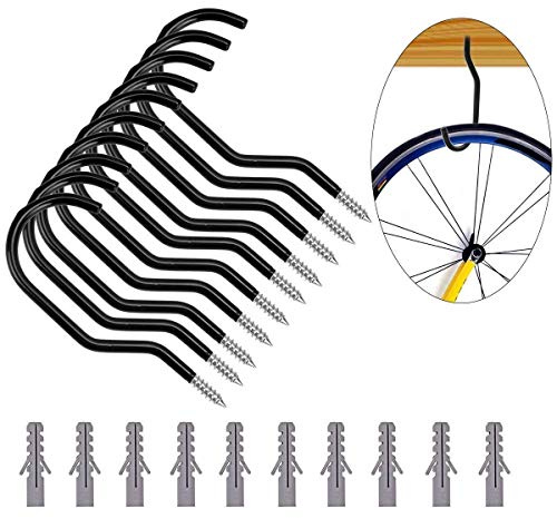 BESTOMZ Bike Hook with Bolts 10 Pack Heavy Duty Bike Hanger Storage Hooks for Garage Wall and Ceiling Non-Slip Coated Wall Mounts for Bicycles Space-Saving Rack for Garage Use