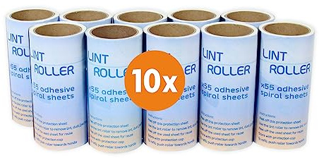 Set di ricarica per rullo LEVAPELUCCHI - 10 ricambi (550 fogli adesivi/ 80 metri!) - Perfetto per rimuovere peli di animali, polvere, briciole e filamenti - LaundrySpecialist