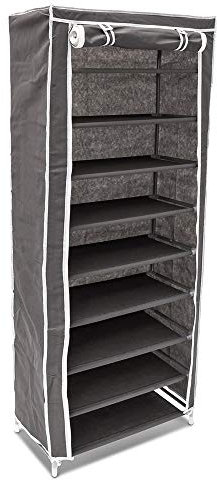 BAKAJI Meuble à Chaussures 10 étagères 60 x 30 x 150 cm jusqu'à 36 Paires de Chaussures Structure en Acier et revêtement en Tissu TNT imperméable avec Fermeture éclair Anti-poussière (Gris)