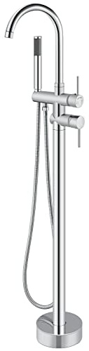 Aolemi Floor Mount Bathtub Faucet Freestanding Tub Filler Standing High Flow Shower Faucets Shower Mixer Taps, Swivel Gooseneck Spout with Cylinder Handheld Polish Chrome