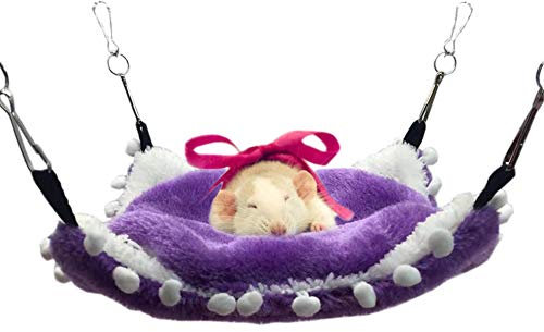 LeerKing Kleintier Hängematte Doppelstockbett Hängebett waschbar Kleintierebett Höhle Käfig Hängendes Bett für Ratte Nager Hamster Mäuse Lila M