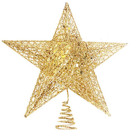 TheStriven Decorazione a Forma di Stella a 5 Punte per Albero di Natale Puntale Topper 25CM (Oro)