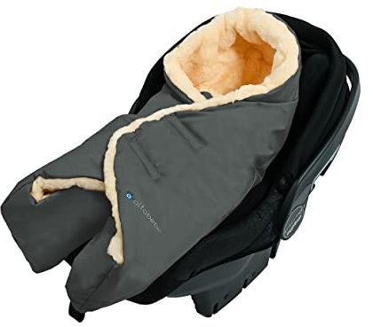 Altabebe (MT2008LP-64 Echtes Lammfell, Umschlagdecke, Babyschale,Kinderwagenwanne, wasserabweisend, Winddicht. Farbe: dunkelgrau