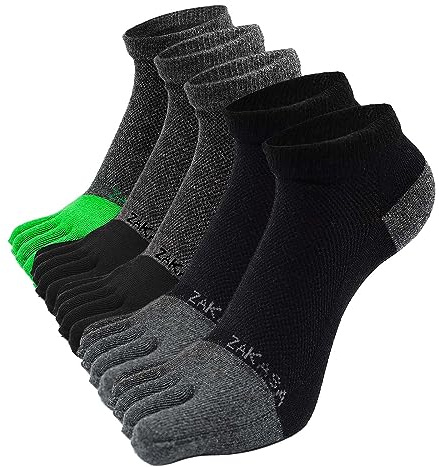 PUTUO Calcetines con Dedos de Deporte para Hombre: Calcetines Tobilleros de Correr Hombre calcetín Dedos Separados de Algodón Cortos Deportivos Transpirables 5 para 43-46