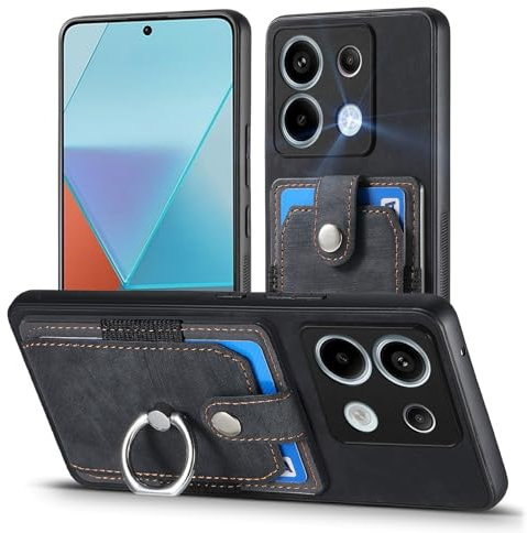 MOJIA Coque pour Xiaomi Redmi Note 13 Pro 5G / Poco X6 5G, Étui Porte-Cartes Ultra Mince, Housse de Téléphone en TPU, Coque Multifonction avec Porte-Cartes et Support d'Anneau. Le Noir